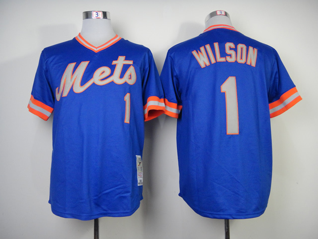 Men New York Mets #1 Wilson Blue Throwback MLB Jerseys->new york mets->MLB Jersey